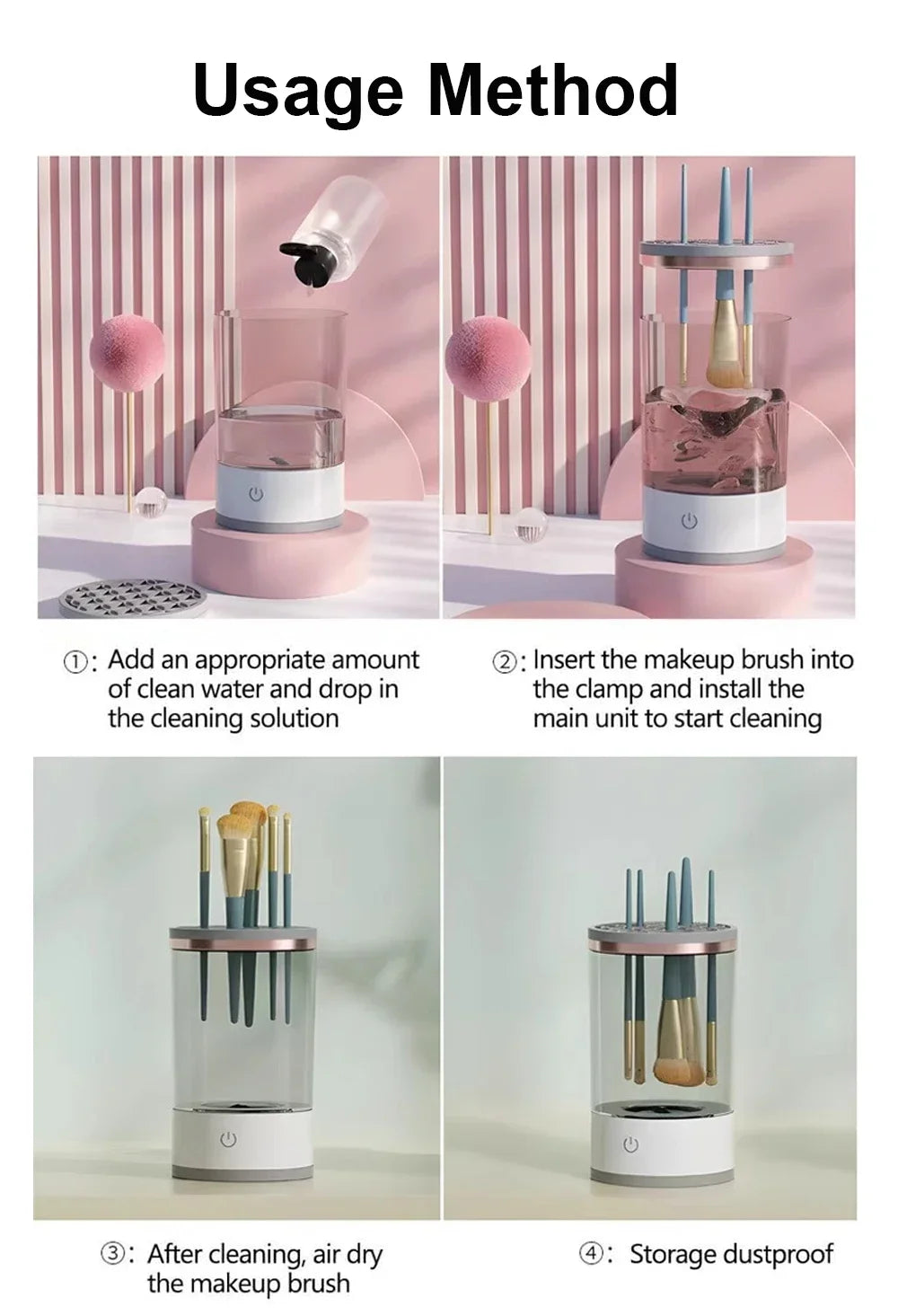 Electric Makeup Brush Cleaner Rechargeable Makeup Brushes Cleaning Tool Automatic Makeup Brush Cleaning Stand Device - Artigo Importado