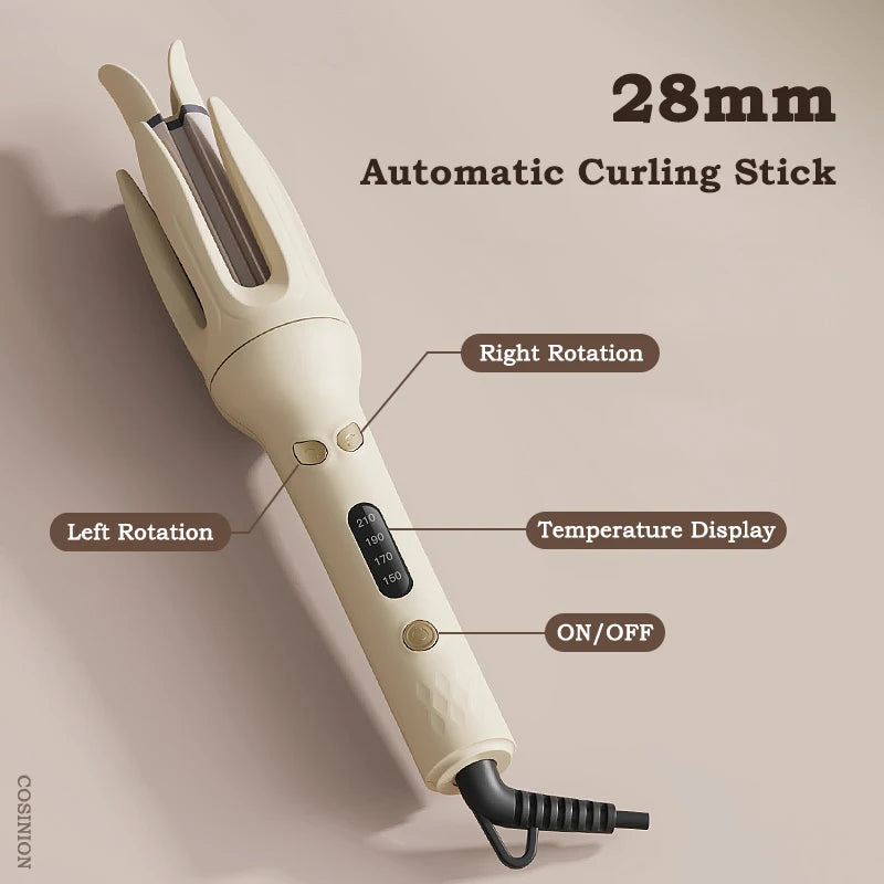 Automatic Hair Curler 28mm Negative Ions Electric Ceramic Curling Hair Stick Rotating Curl Waves Anti-Tangle Curling Iron Styler - Artigo Importado