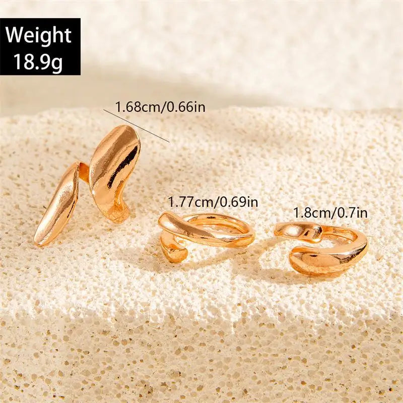 3/5 Pieces Of Minimalist, Fashionable, Irregular Gold Women's Ring Set, Finger Ring, Fashionable Girl Jewelry Gift - Artigo Importado