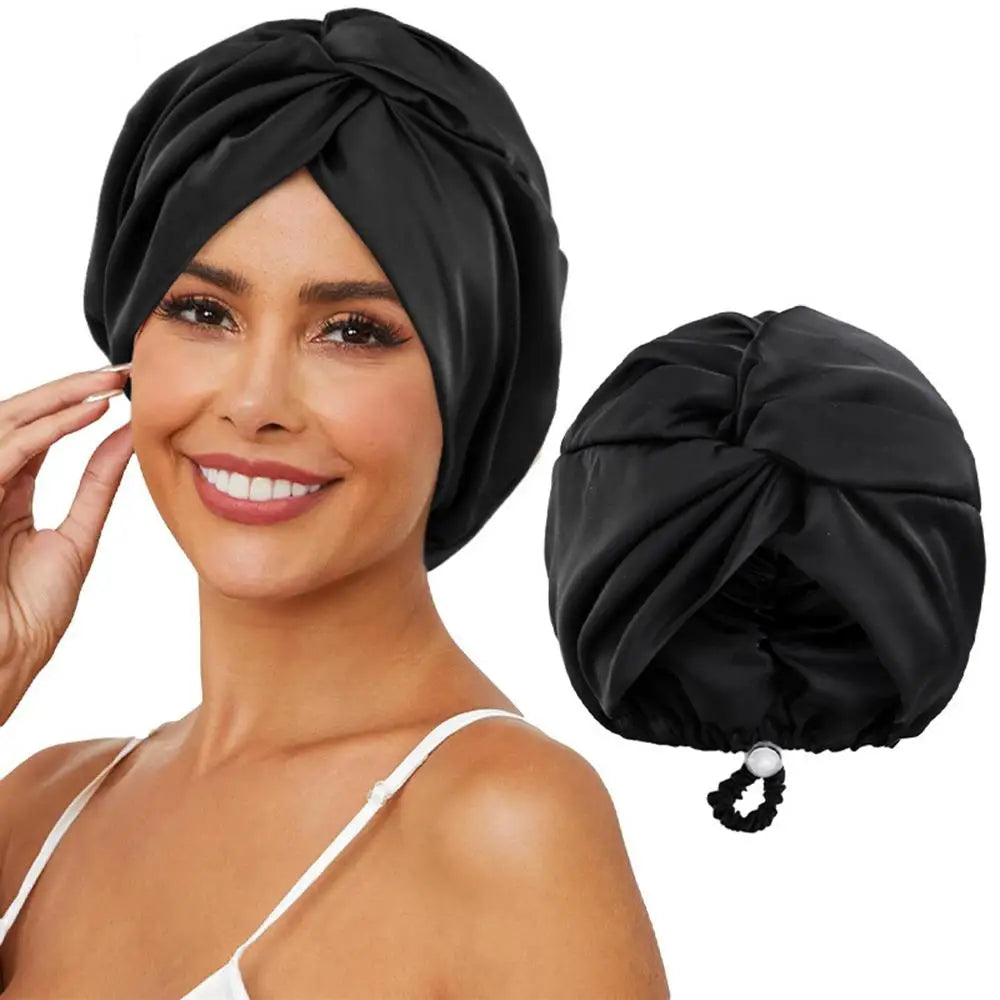 Pure Silk Turban Bonnets For Women Satin Sleeping Bonnet Hat Double Layer Twisted Hair Wrap Adjustable Silk Headwrap Hair Bonnet - Artigo Importado