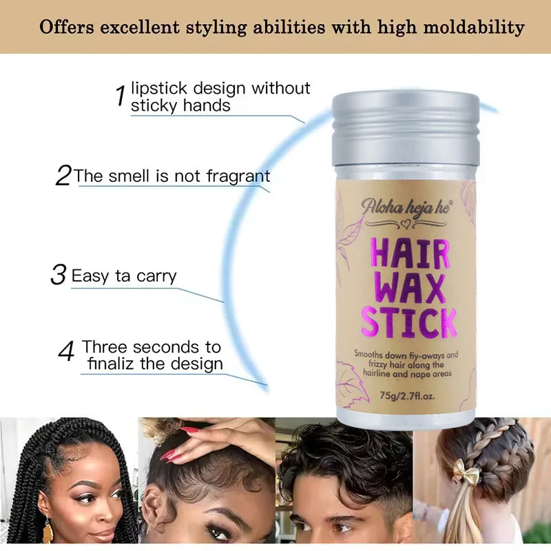 Styling Wax Sticks High Shine Smooth Hair and Wigs Solid Wax Sticks Natural Long-Lasting Anti-Frizz Pomade with 3 Combs Set - Artigo Importado