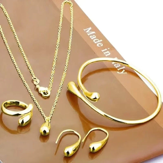 Minimalist Gold Teardrop Jewelry Set Dainty Necklace Earrings Bracelet Ring Elegant Daily Fashion Accessories Gift for Women - Artigo Importado
