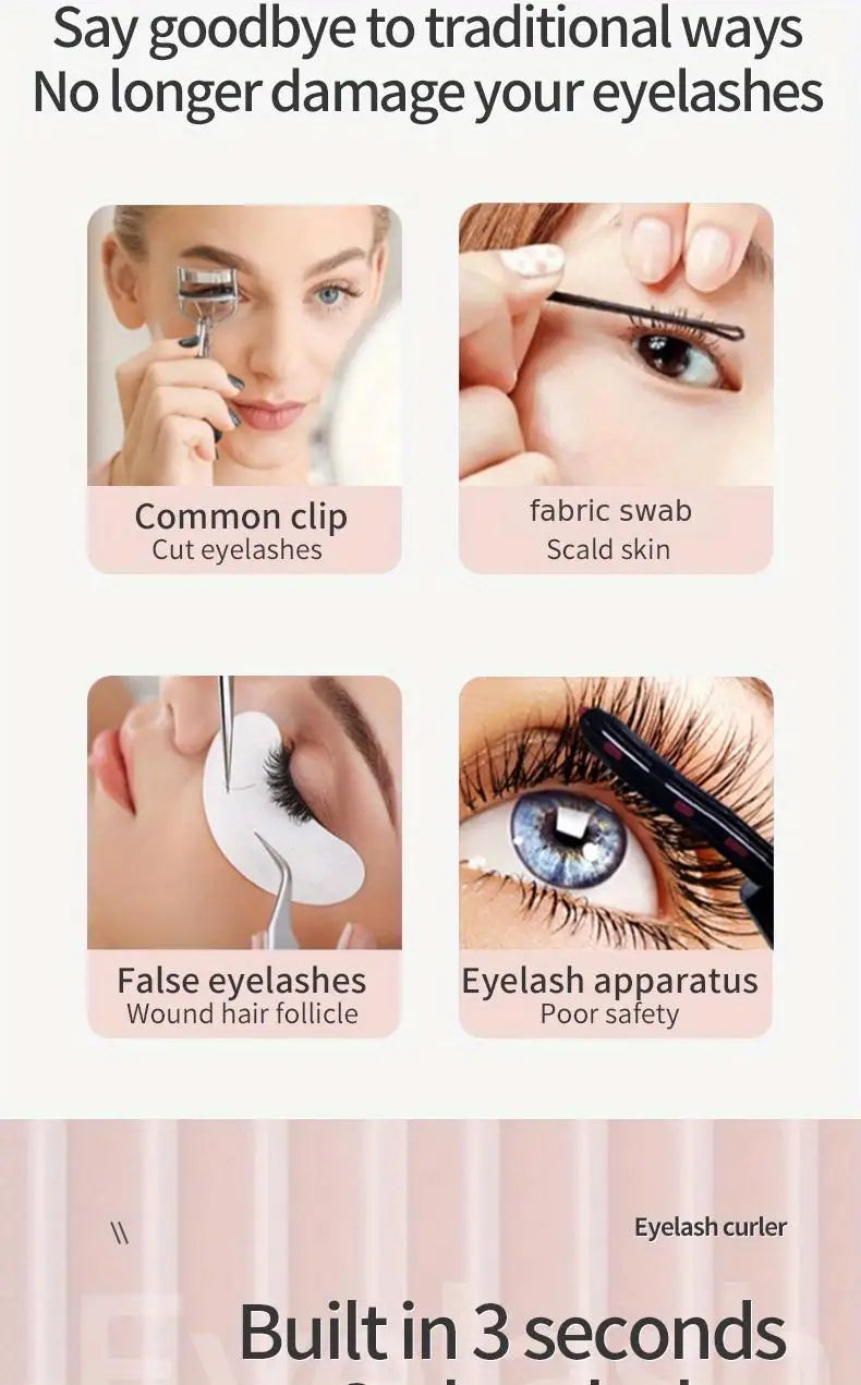 Electric Heated Eyelash Curler for Lasting Styling Portable Lash Lift Tool Intelligent Natural Curling with USB Rechargeable - Artigo Importado