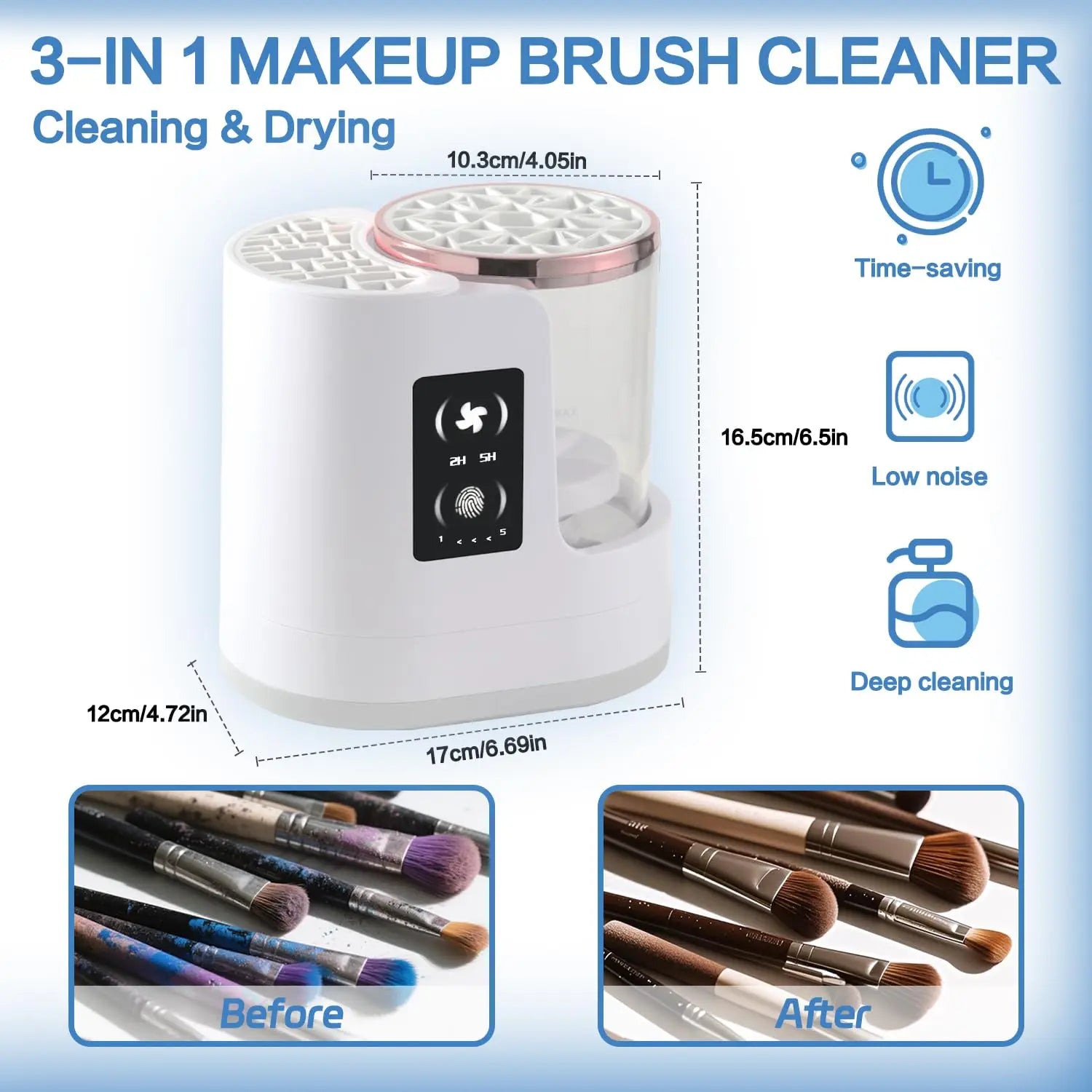 3-in-1 Electric Makeup Brush Cleaner Dryer Storage Drying Available Fast Cleaning Automatic Cleaning Tool for All Size Brushes - Artigo Importado