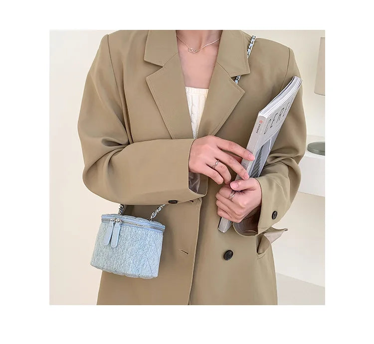 Mini Denim Crossbody Bags for Women 2026 Lingge Chains Shoulder Bag Fashion Brands Box Bag Lipstick Coins Purses and Handbags - Artigo Importado