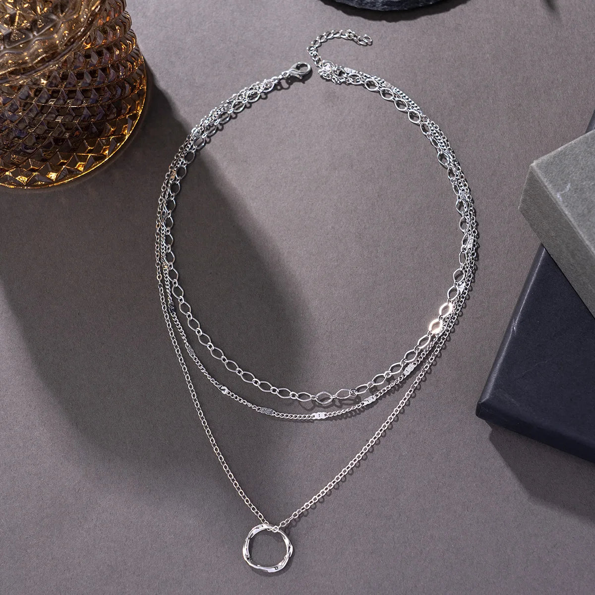 Layered Gold Necklaces for Women Stackable14K Gold Silver Plated Circle Paperclip Chain Pendant Choker Necklace Set For Woman - Artigo Importado