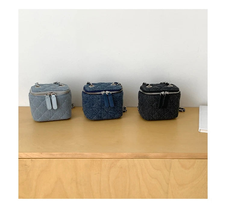 Mini Denim Crossbody Bags for Women 2026 Lingge Chains Shoulder Bag Fashion Brands Box Bag Lipstick Coins Purses and Handbags - Artigo Importado