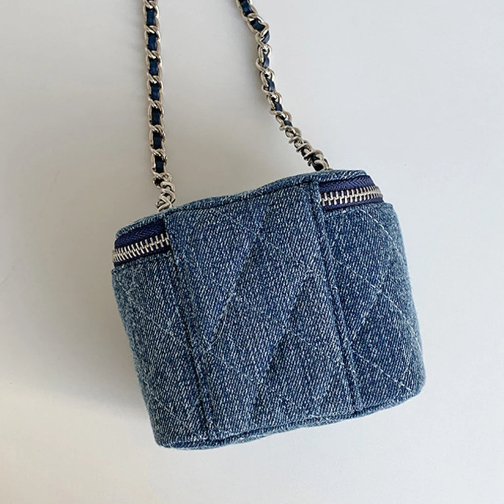 Mini Denim Crossbody Bags for Women 2026 Lingge Chains Shoulder Bag Fashion Brands Box Bag Lipstick Coins Purses and Handbags - Artigo Importado