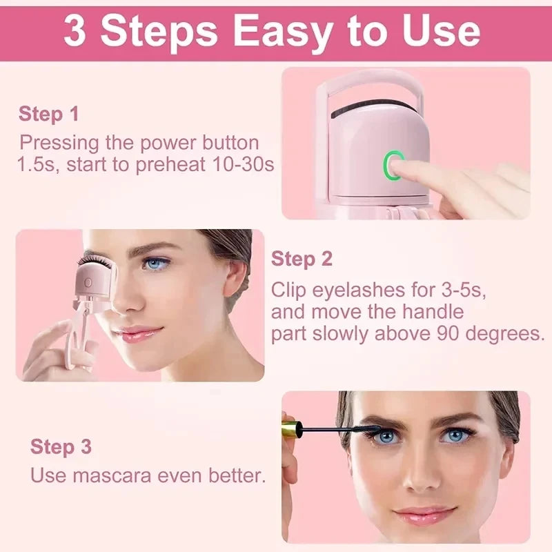 Heated Eyelash Curler with Lcd Display Silicone Pads Eyelash Protection Natural Curling Without Damaging Eyelashes Rechargeable - Artigo Importado