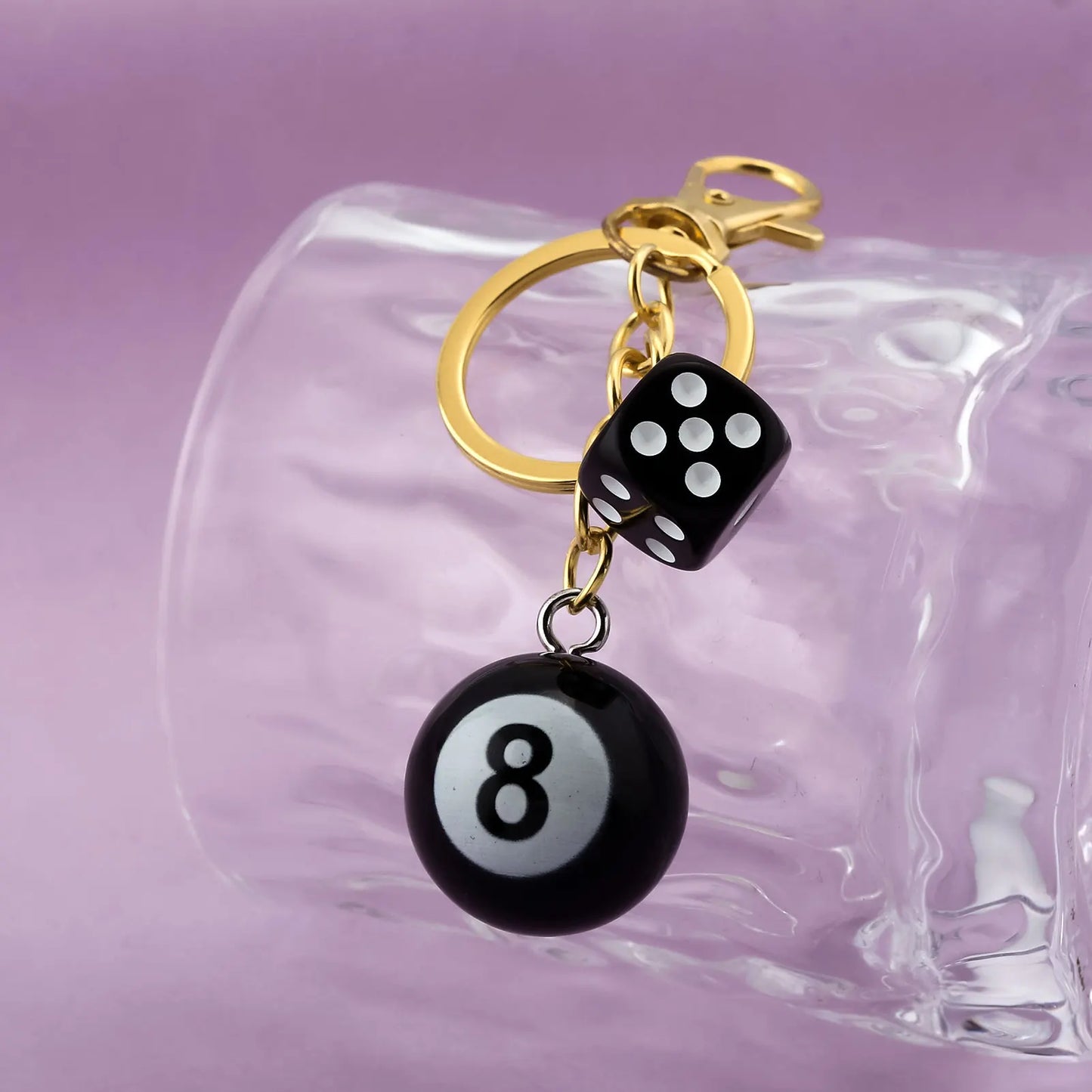 4PCS/lot Black Dice No. 8 Billiards Keychain Y2K Pink Lucky Dice Starburst Pendant Bag Charms Hangings Punk Ornament Accessories - Artigo Importado