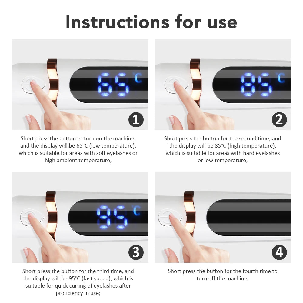 Heated Eyelash Curler Pen with Comb Electric Digital yelash Curling Device Rechargeable Beauty Makeup Tool 3 Temperature Modes - Artigo Importado