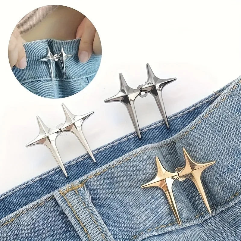 1 Pair Waist Buckle, A Star Shaped Waist Buckle Decorative Buttons, No Sewing, Detachable Button For Waist Adjustment - Artigo Importado