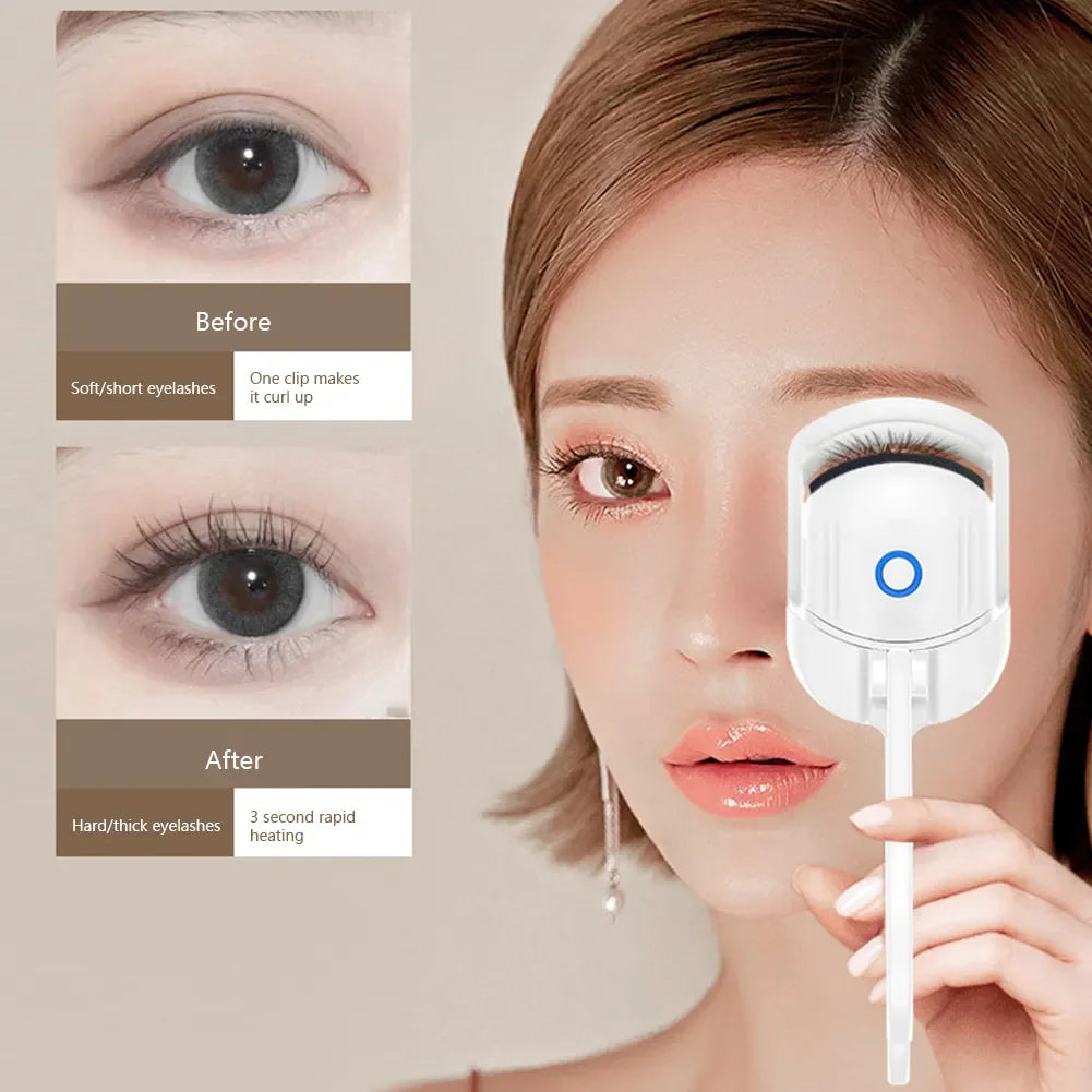 Electric Heated Eyelash Curler Eyelashes Curls Thermal Eyelash Curler USB Rechargeable Mini Long Lasting Makeup Tool Beauty Tool - Artigo Importado