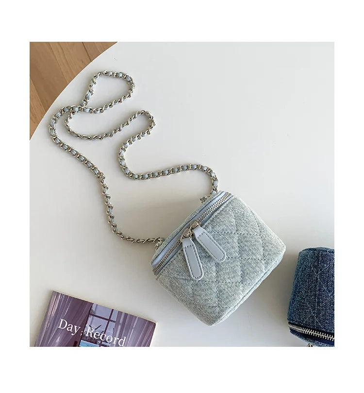 Mini Denim Crossbody Bags for Women 2026 Lingge Chains Shoulder Bag Fashion Brands Box Bag Lipstick Coins Purses and Handbags - Artigo Importado