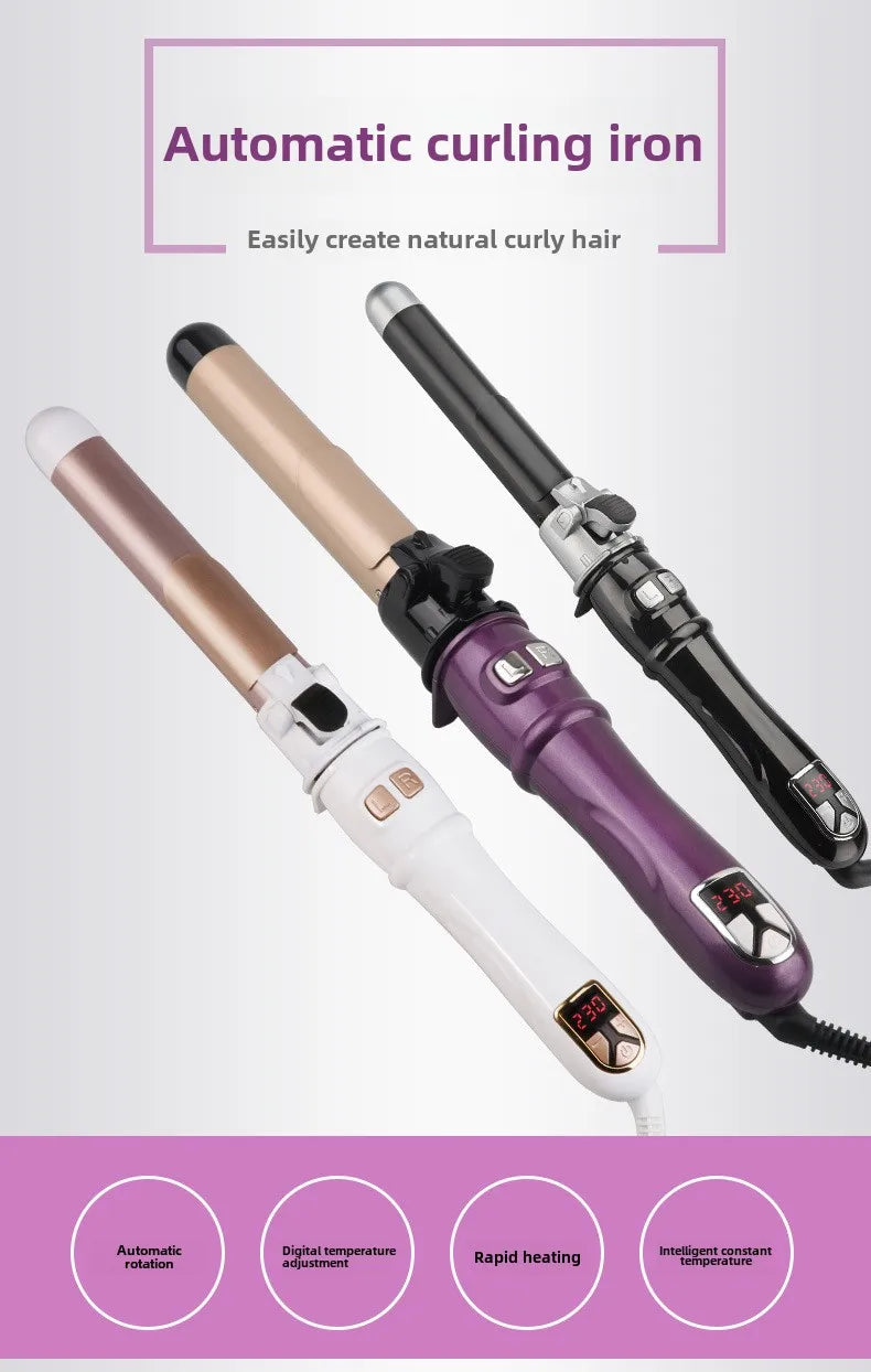 Automatic Hair Curler 1.1inches Rotating Curling Iron with LED Display Fast Heating Curling Wand Hair Curler for Home&Travel Use - Artigo Importado