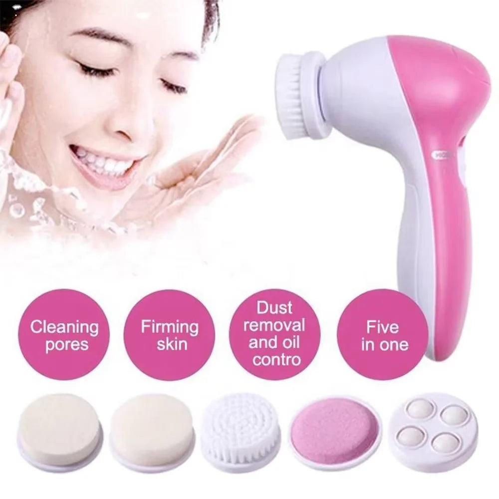 Electric 5 IN 1 Electric Facial Cleaner Brush Wash Machine Spa Skin Care Massage Blackhead Cleaning Facial Cleanser Tools - Artigo Importado