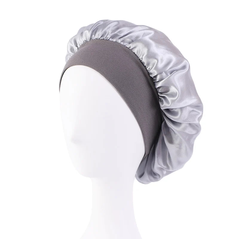 New Satin Wide Brim Nightcap Silky Bonnet Hair Wrap for Sleeping Sleep Cap With Elastic Soft Band Styling Cap Hair Wrapping Tool - Artigo Importado