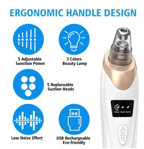 Blackhead Remover Vacuum Suction USB Rechargeable Facial Pore Cleaner Spot Acne Pimple Black Head Deep Extractor Skin Care Kit - Artigo Importado