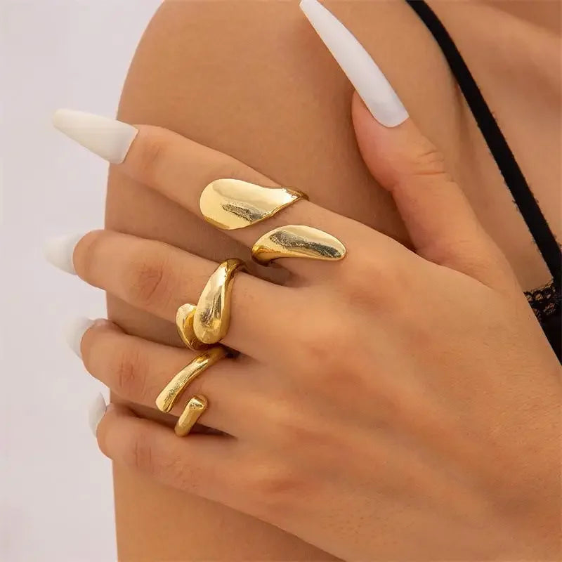 3/5 Pieces Of Minimalist, Fashionable, Irregular Gold Women's Ring Set, Finger Ring, Fashionable Girl Jewelry Gift - Artigo Importado