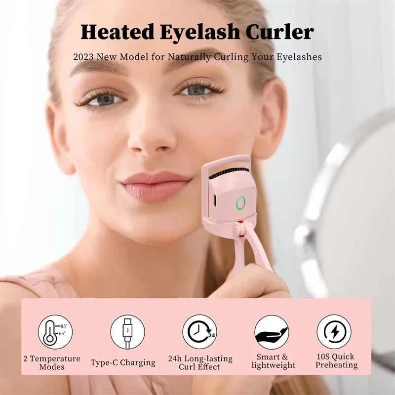 Heated Eyelash Curler with Lcd Display Silicone Pads Eyelash Protection Natural Curling Without Damaging Eyelashes Rechargeable - Artigo Importado