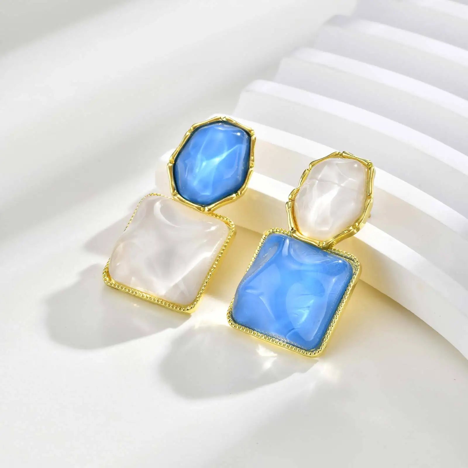 Statement Earrings for Women, Asymmetrical AB Style Square Dangle Earrings, Prom Jewelry - Artigo Importado