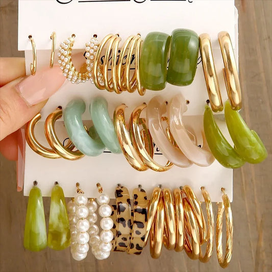 5-Piece/set Minimalist Creative Round Gold Women's Earrings Set Jewelry Holiday Gift - Artigo Importado