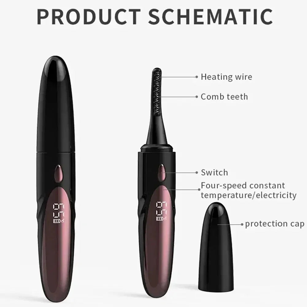 Electric Heated Eyelash Curler USB Rechargeable Eyelashes Curler 4 Mode Quick Heating Natural Curler Long Eyelash Lasting Makeup - Artigo Importado