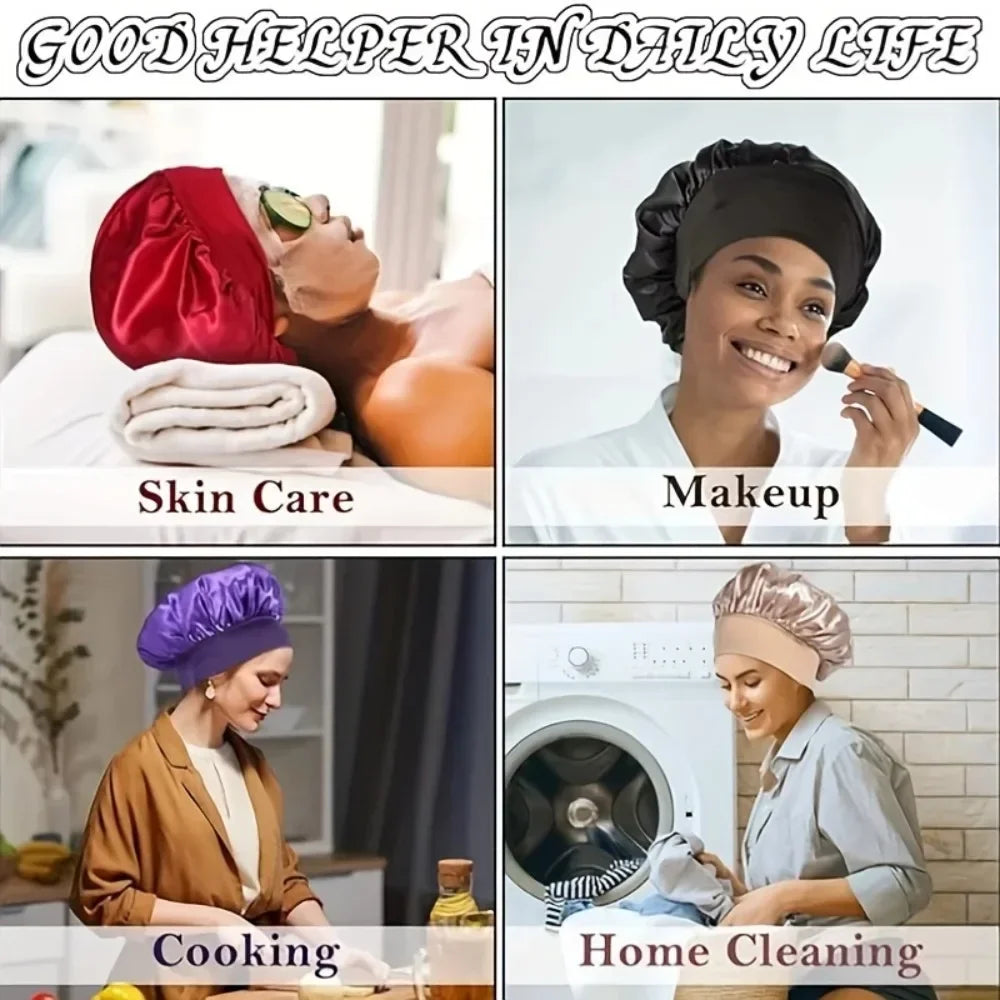 Silk Bonnet for Sleeping Satin Hair Bonnets Soft Elastic Band Silk Sleep Cap Silk Hair Wrap for Women Men Curly Hair Daily Use - Artigo Importado