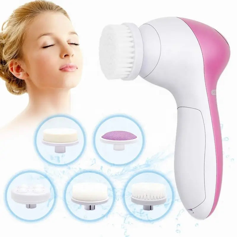 Electric 5 IN 1 Electric Facial Cleaner Brush Wash Machine Spa Skin Care Massage Blackhead Cleaning Facial Cleanser Tools - Artigo Importado