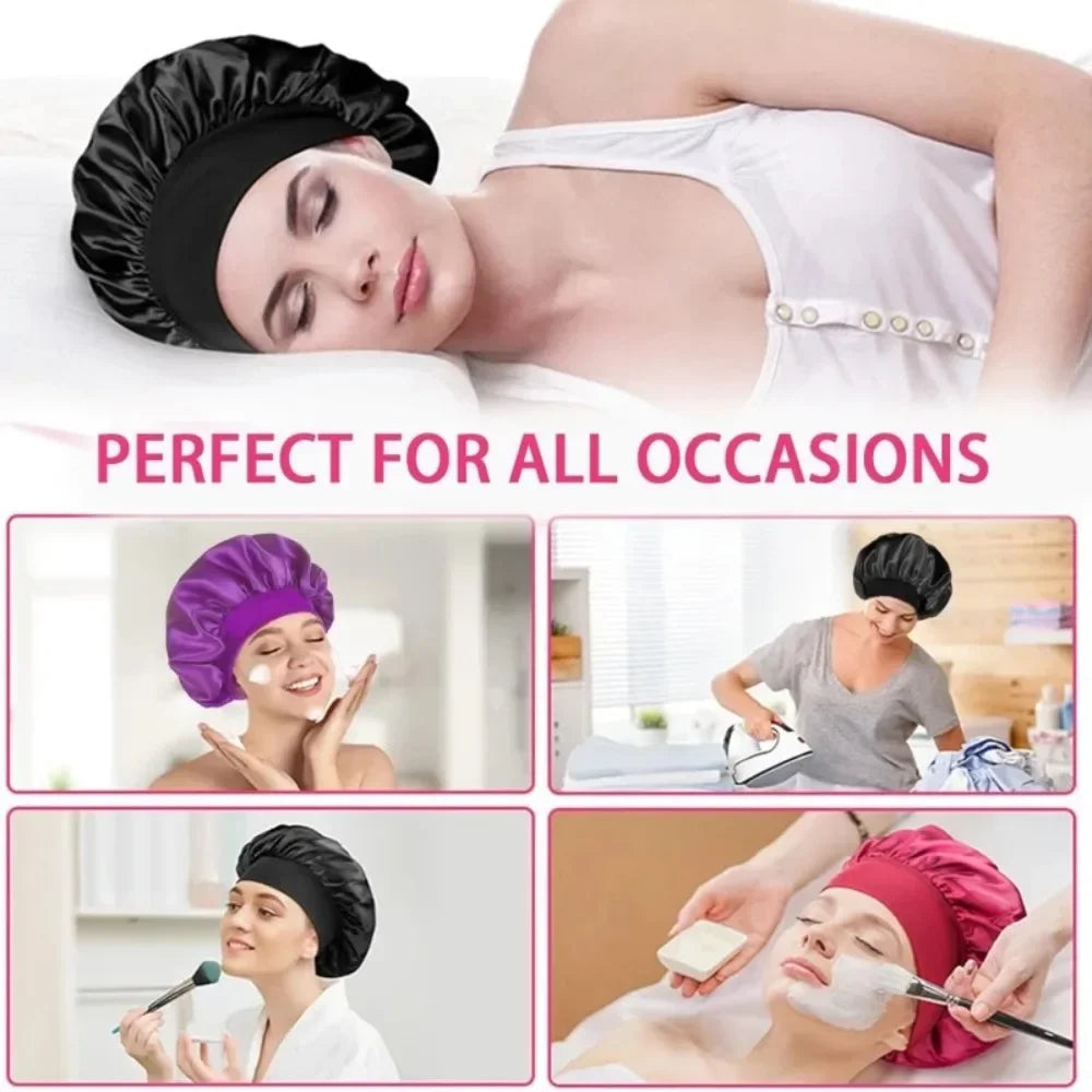 Silk Bonnet for Sleeping Satin Hair Bonnets Soft Elastic Band Silk Sleep Cap Silk Hair Wrap for Women Men Curly Hair Daily Use - Artigo Importado
