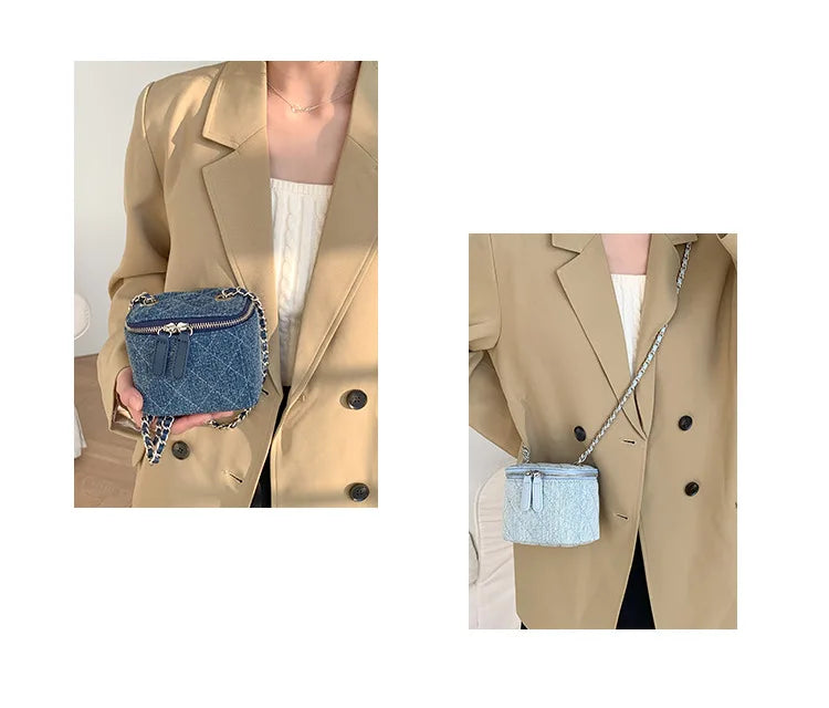 Mini Denim Crossbody Bags for Women 2026 Lingge Chains Shoulder Bag Fashion Brands Box Bag Lipstick Coins Purses and Handbags - Artigo Importado