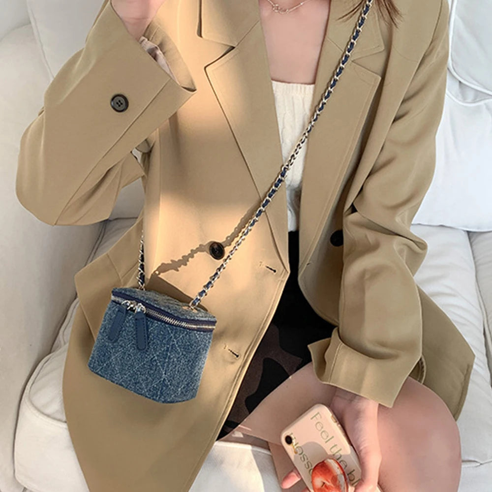Mini Denim Crossbody Bags for Women 2026 Lingge Chains Shoulder Bag Fashion Brands Box Bag Lipstick Coins Purses and Handbags - Artigo Importado