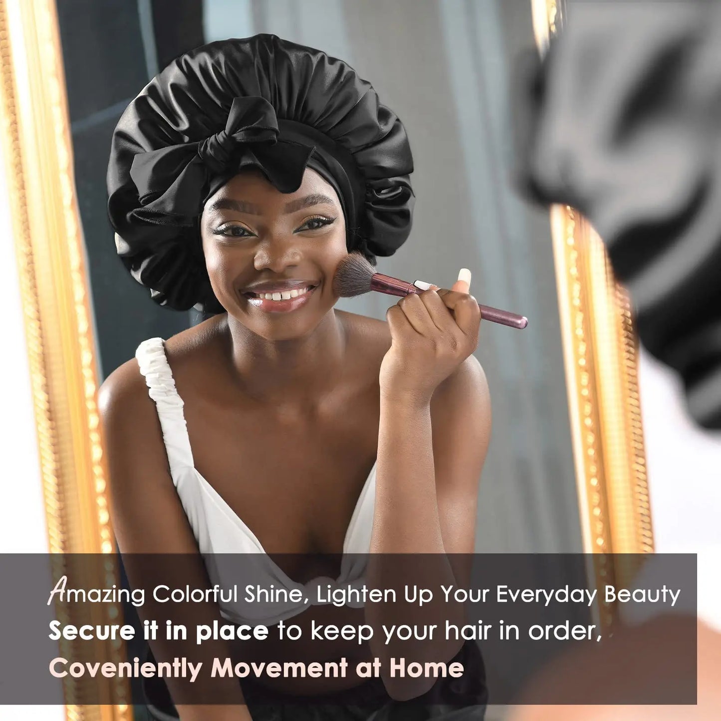 New Satin Double Layer Bonnet Solid Wide Tie Band Stretch Head Silky Bonnet Edge Wrap Nightcap Hair Care Shower Bonnet for Women - Artigo Importado