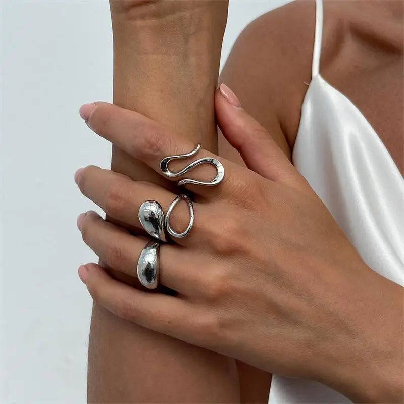 3/5 Pieces Of Minimalist, Fashionable, Irregular Gold Women's Ring Set, Finger Ring, Fashionable Girl Jewelry Gift - Artigo Importado