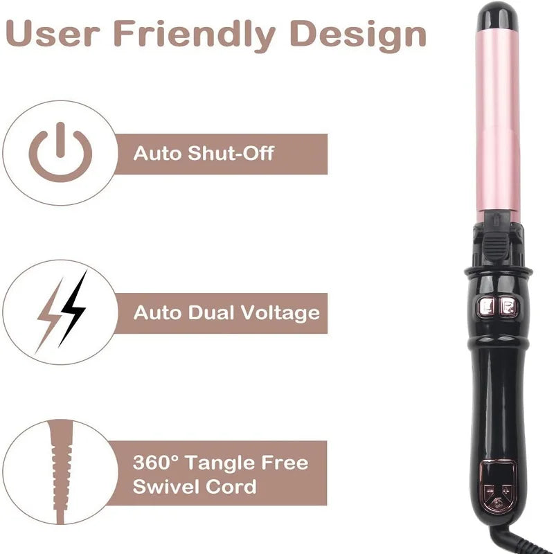 Automatic Hair Curler 1.1inches Rotating Curling Iron with LED Display Fast Heating Curling Wand Hair Curler for Home&Travel Use - Artigo Importado