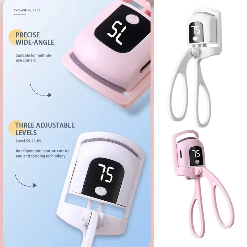 Heated Eyelash Curler with Lcd Display Silicone Pads Eyelash Protection Natural Curling Without Damaging Eyelashes Rechargeable - Artigo Importado