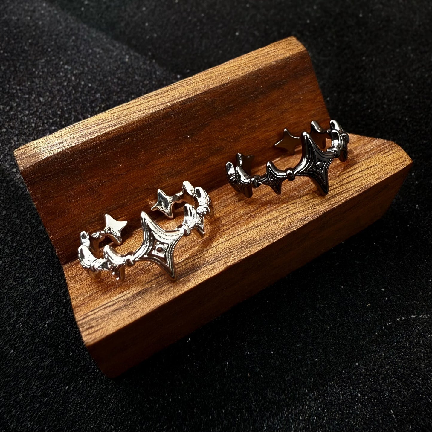 Retro Twinkle Stars Adjustable Open Ring For Women Silver-plated Copper Gothic Punk Edgy Jewelry Trendy Accessories Gift for Her - Artigo Importado