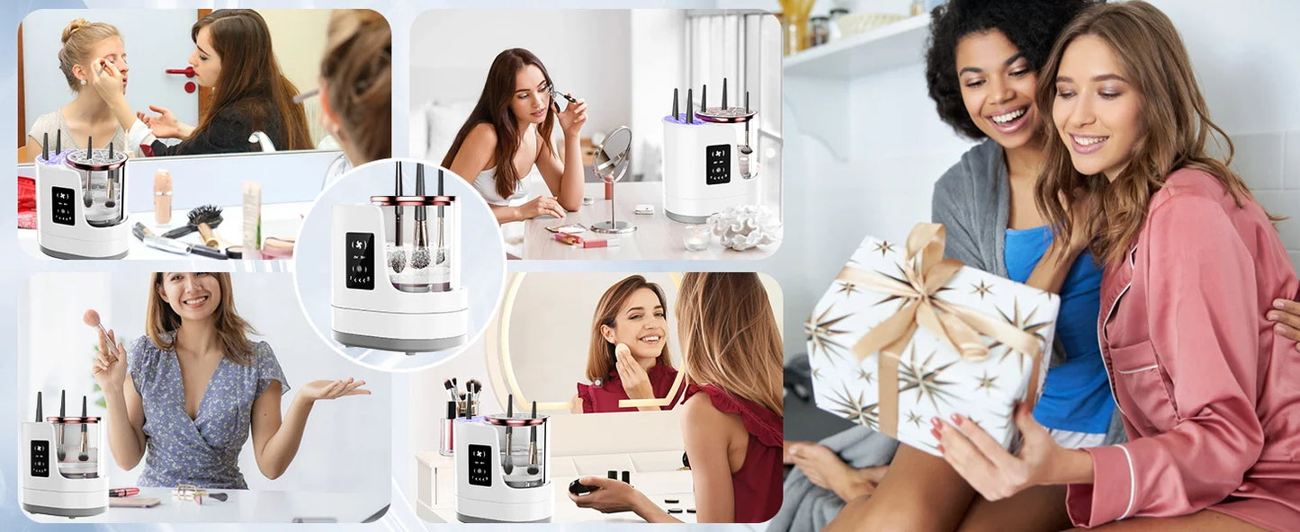 3 IN 1 Electric Makeup Brush Cleaner Automatic Makeup Brush Cleaner with Makeup Brush Dryerfor All Size Beauty Makeup Brush Set - Artigo Importado