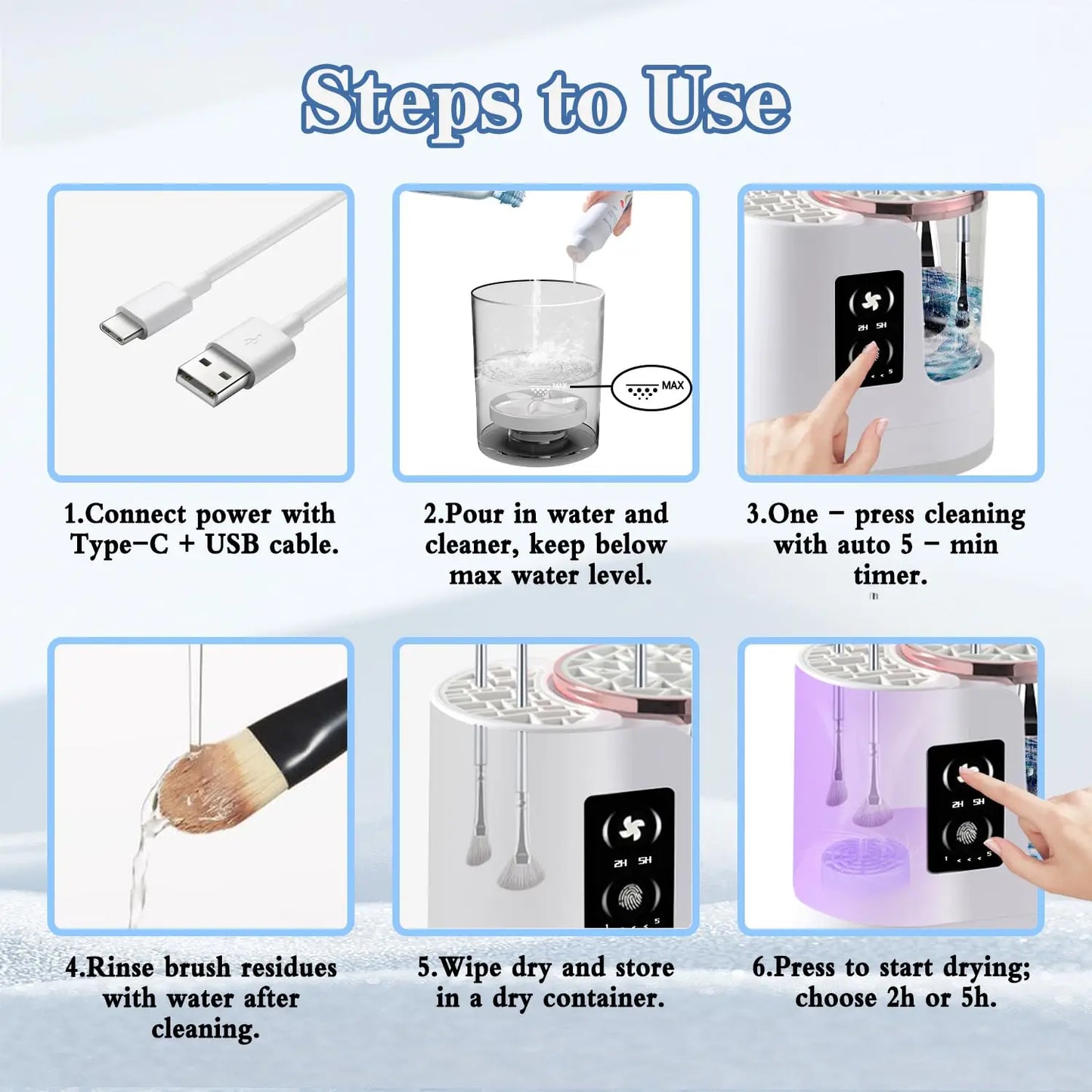 3-in-1 Electric Makeup Brush Cleaner Dryer Storage Drying Available Fast Cleaning Automatic Cleaning Tool for All Size Brushes - Artigo Importado