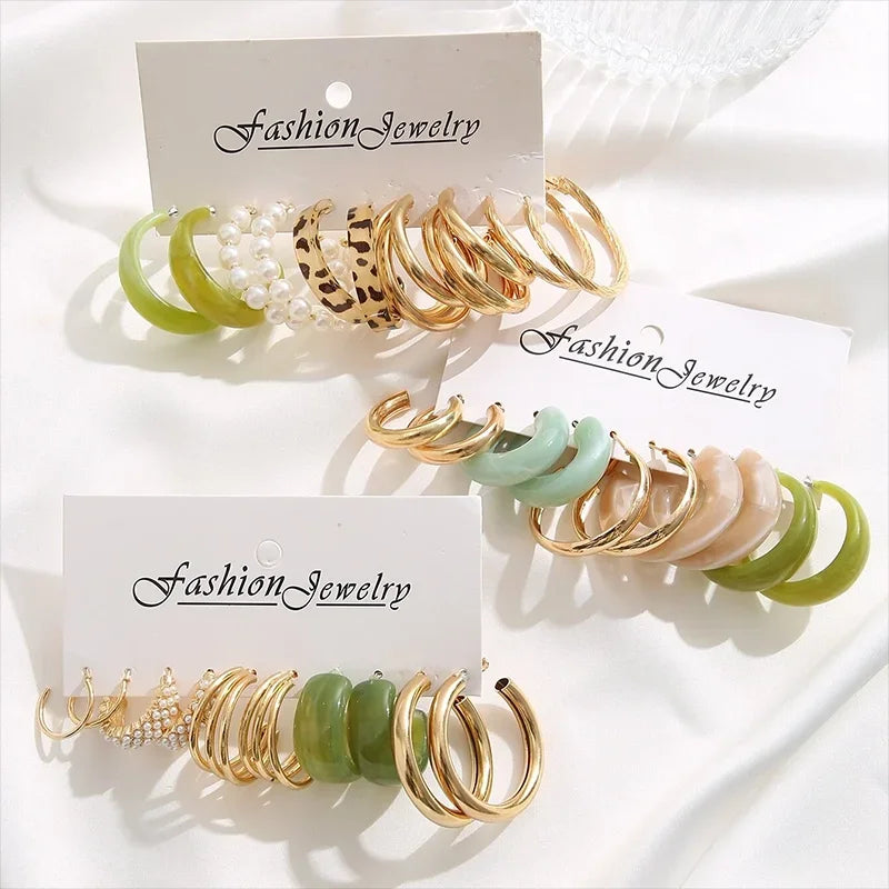 5-Piece/set Minimalist Creative Round Gold Women's Earrings Set Jewelry Holiday Gift - Artigo Importado