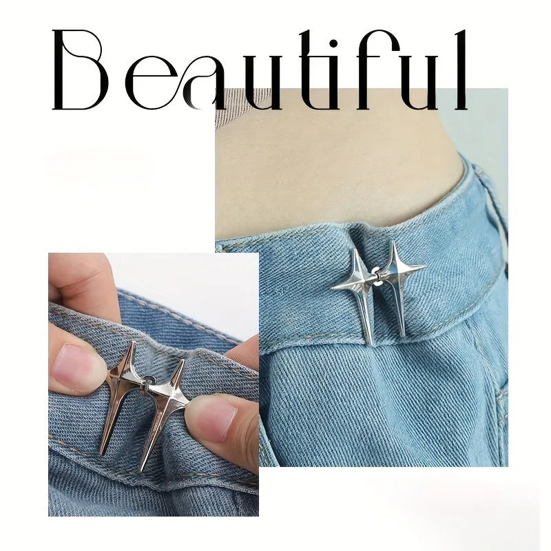 1 Pair Waist Buckle, A Star Shaped Waist Buckle Decorative Buttons, No Sewing, Detachable Button For Waist Adjustment - Artigo Importado