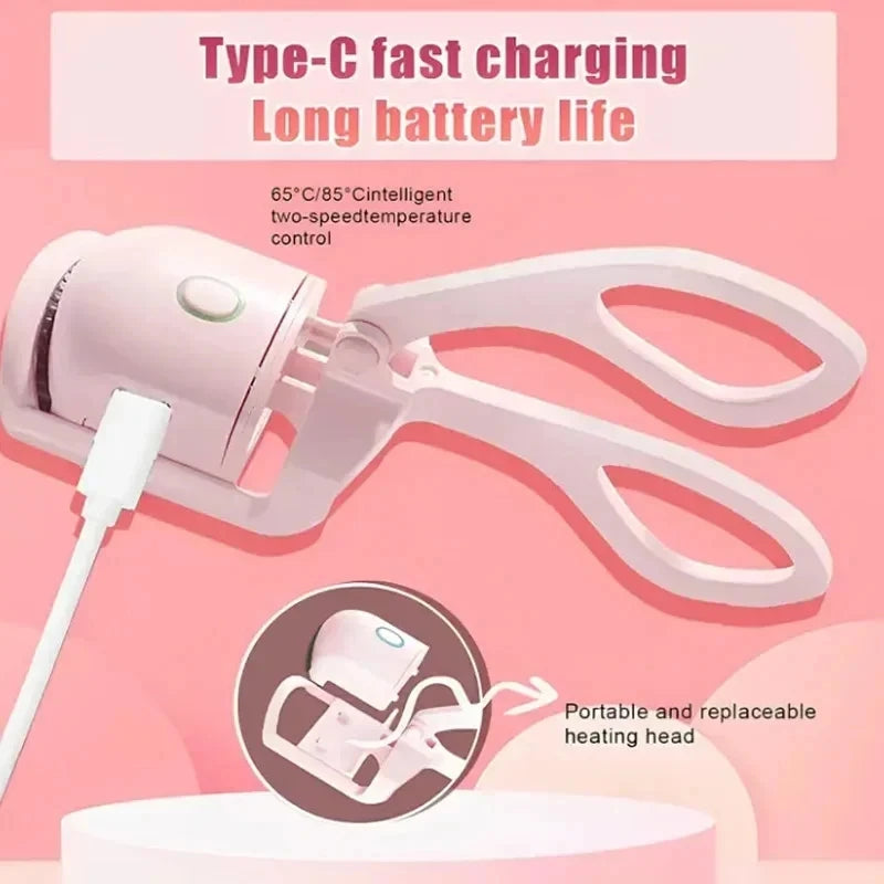 Heated Eyelash Curler with Lcd Display Silicone Pads Eyelash Protection Natural Curling Without Damaging Eyelashes Rechargeable - Artigo Importado