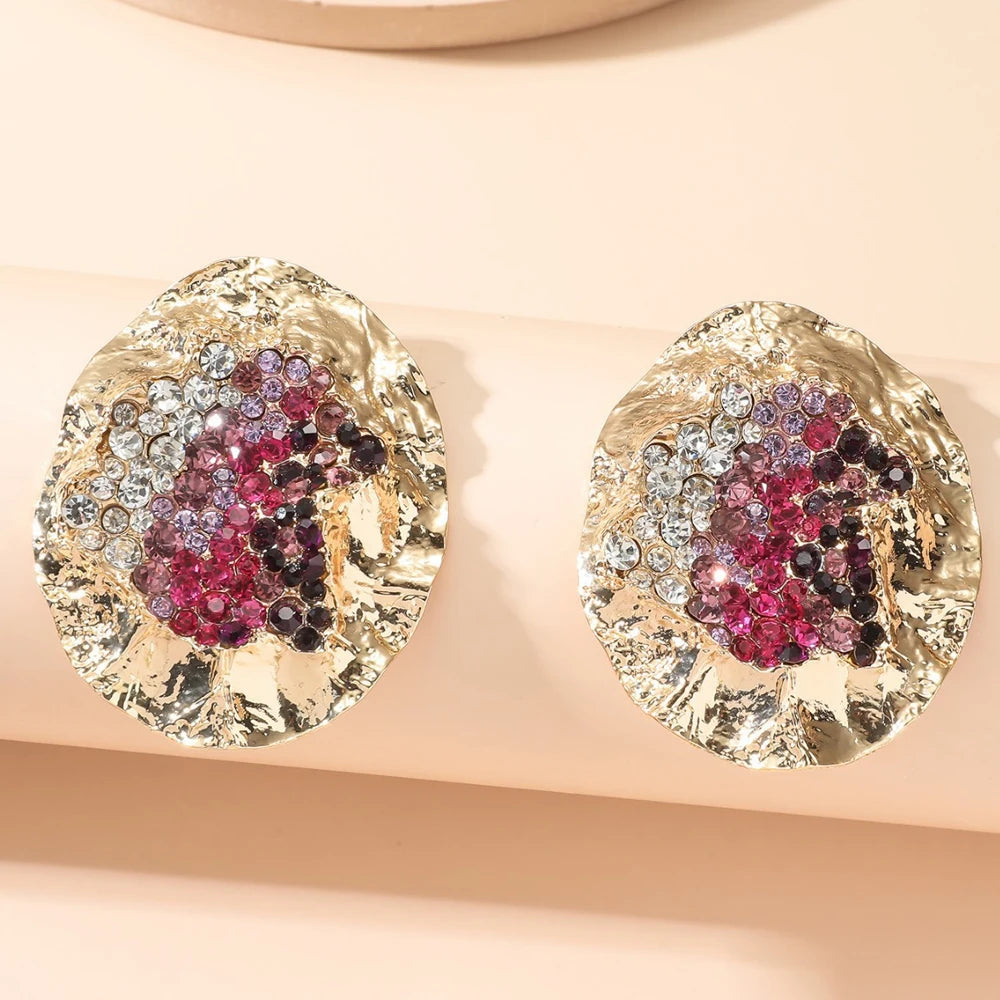 Statement Metal Round Exaggerated Earrings Trend for Women Wholesale 2025 Fashion Colorful Rhinestone Earrings Wedding Jewelry - Artigo Importado
