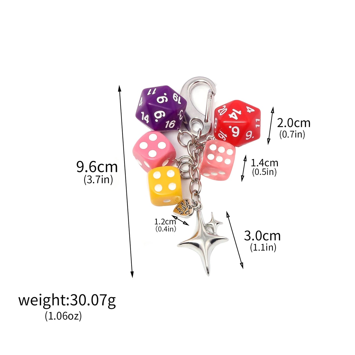 4PCS/lot Black Dice No. 8 Billiards Keychain Y2K Pink Lucky Dice Starburst Pendant Bag Charms Hangings Punk Ornament Accessories - Artigo Importado