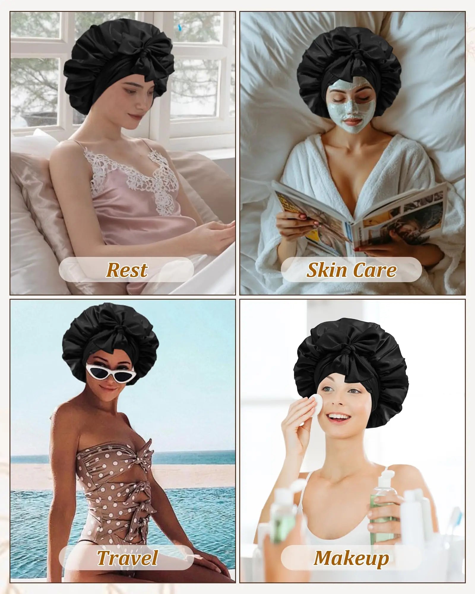 Satin Bonnet for Sleeping Women Silk Sleep Bonnet for Curly Hair Wrap with Elastic Tie Band Night Cap Wine Red - Artigo Importado