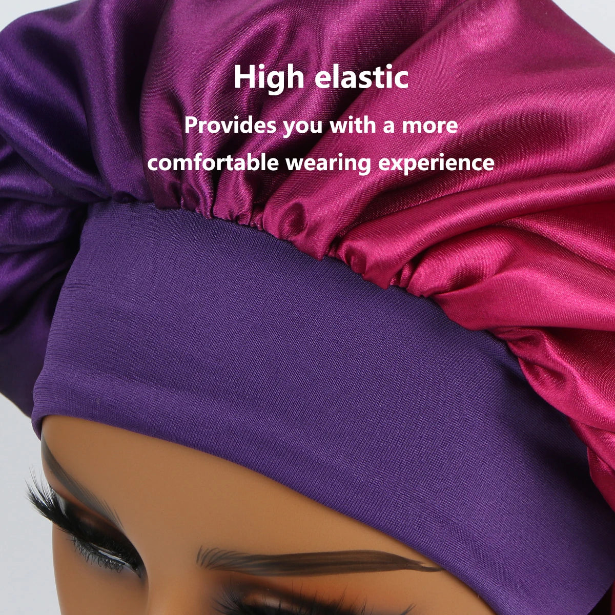 Satin Silk Bonnet Cap with Frontal Wrap, Wide Band, Colorful Fade Printing, Soft Nightcaps, Hair Protect Sleep, Extra Big Size - Artigo Importado