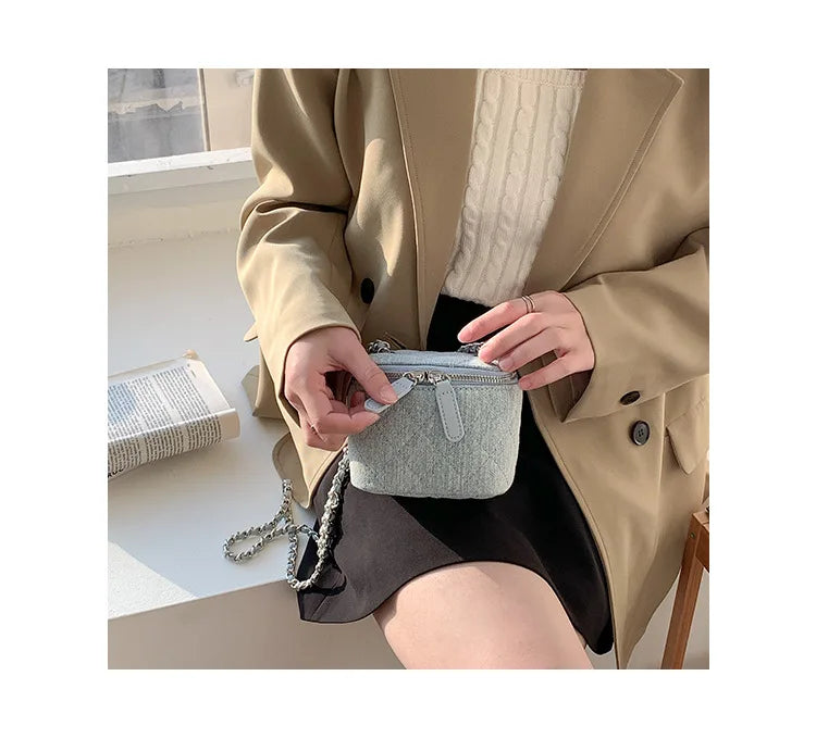 Mini Denim Crossbody Bags for Women 2026 Lingge Chains Shoulder Bag Fashion Brands Box Bag Lipstick Coins Purses and Handbags - Artigo Importado