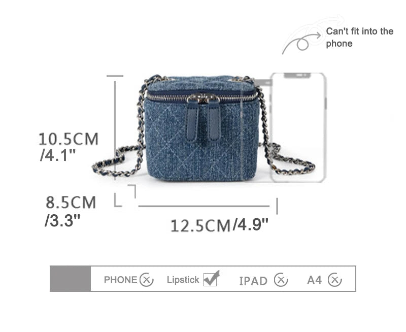 Mini Denim Crossbody Bags for Women 2026 Lingge Chains Shoulder Bag Fashion Brands Box Bag Lipstick Coins Purses and Handbags - Artigo Importado