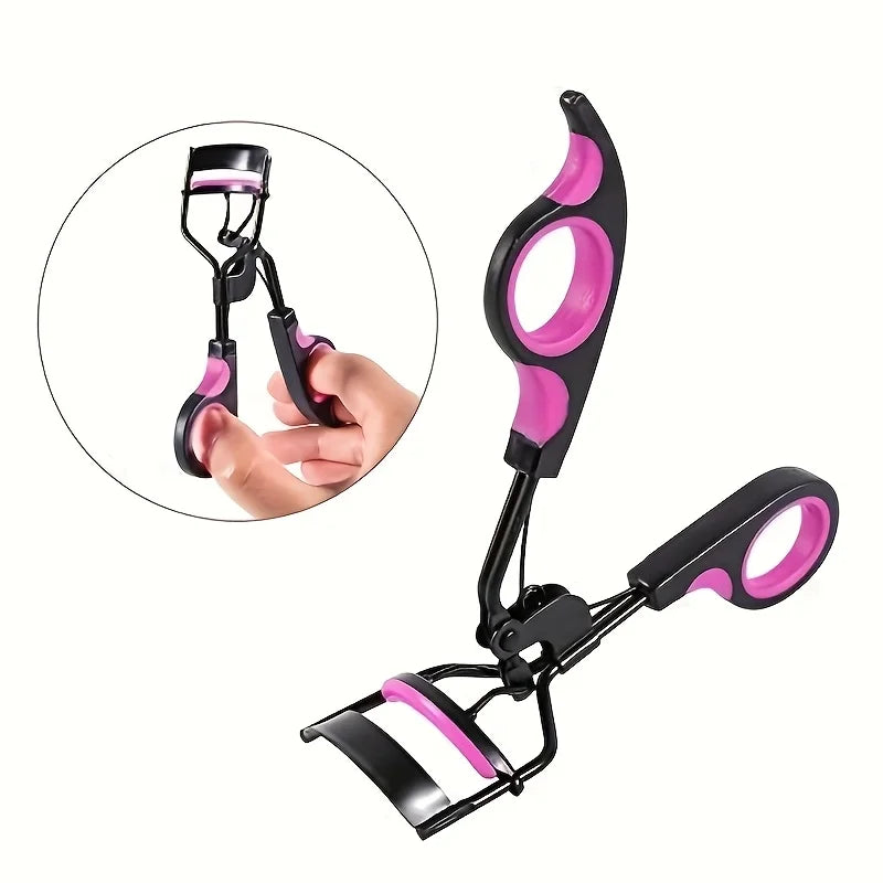 Women's Eyelash Curler Heavy-Duty & Ergonomic Handle with Contoured Design Black & Pink with Pink Tips Long-Lasting Lift - Artigo Importado
