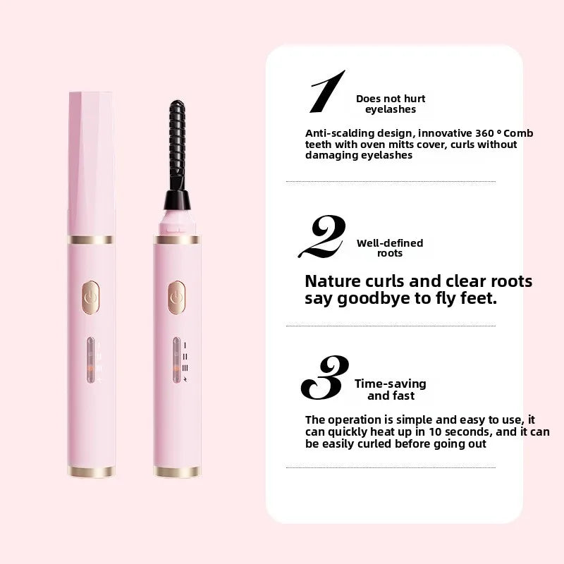 Portable Heated Electric Women Stereotypes Eyelash Curler USB Rechargeable Long Lasting Eyelash Curler Quick Heated Beauty Tools - Artigo Importado